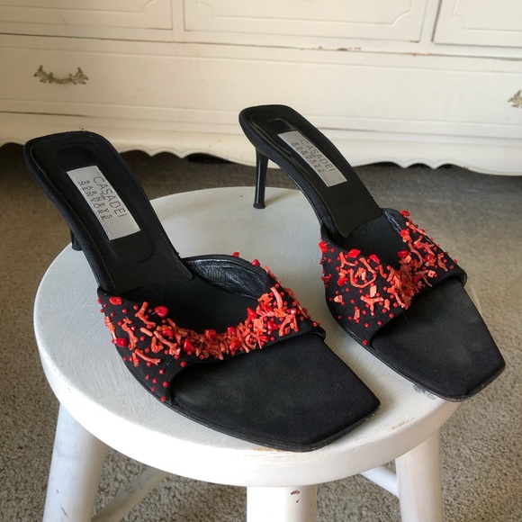 Casadei Shoes - Black Sandal Kitten Heels 9 Red Casadei